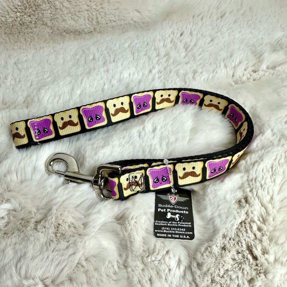 Buckle-Down Peanut Butter with mustache and Jelly Dog Leash… 4 feet long